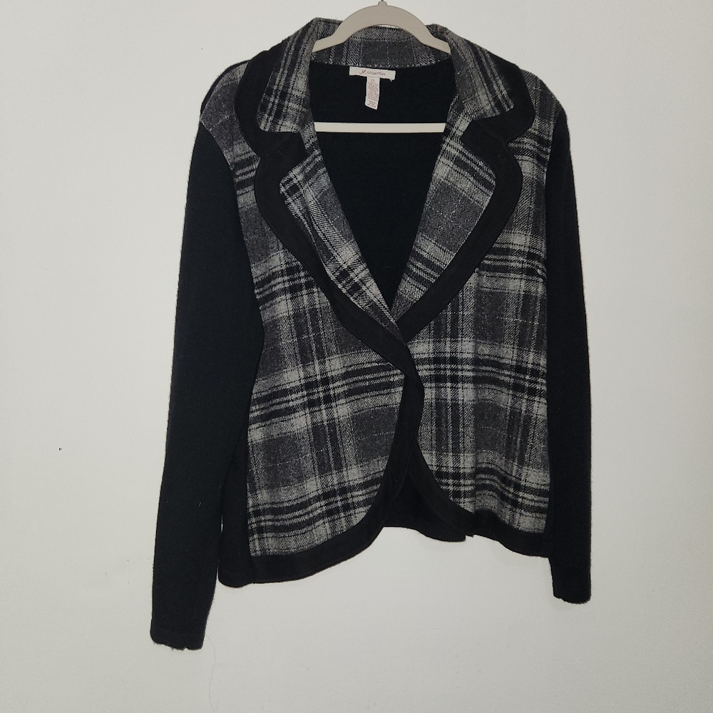 JM Collection Plaid Wool Angora Blend Cardigan Jacket Womens XL Gray Black Warm